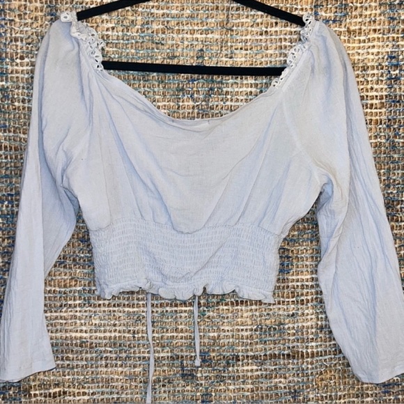 Romwe lace hem tie front shirred blouse - Picture 3 of 4